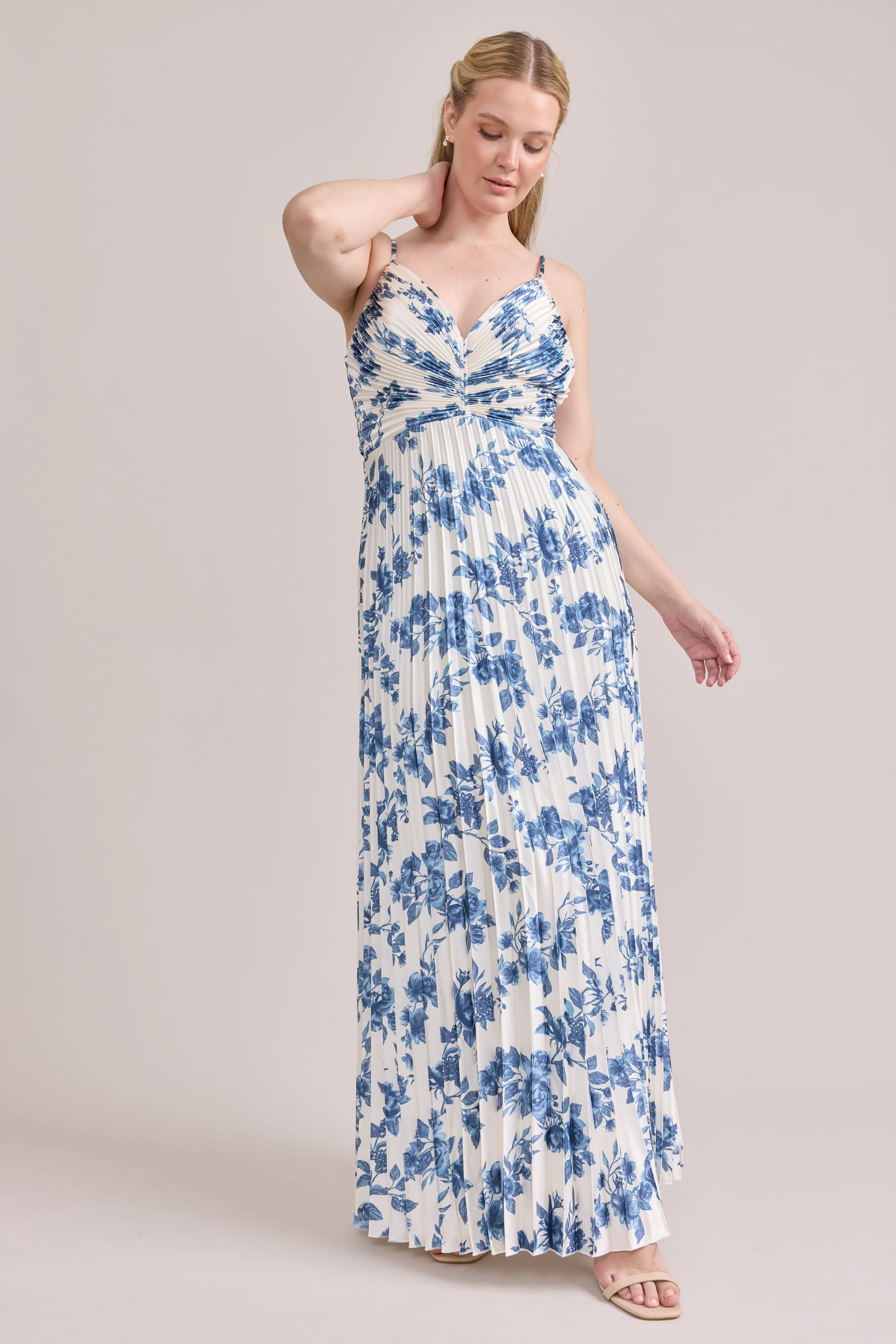 Vivian Satin Pleated Floral Print Dress | Made To Order - Image 6