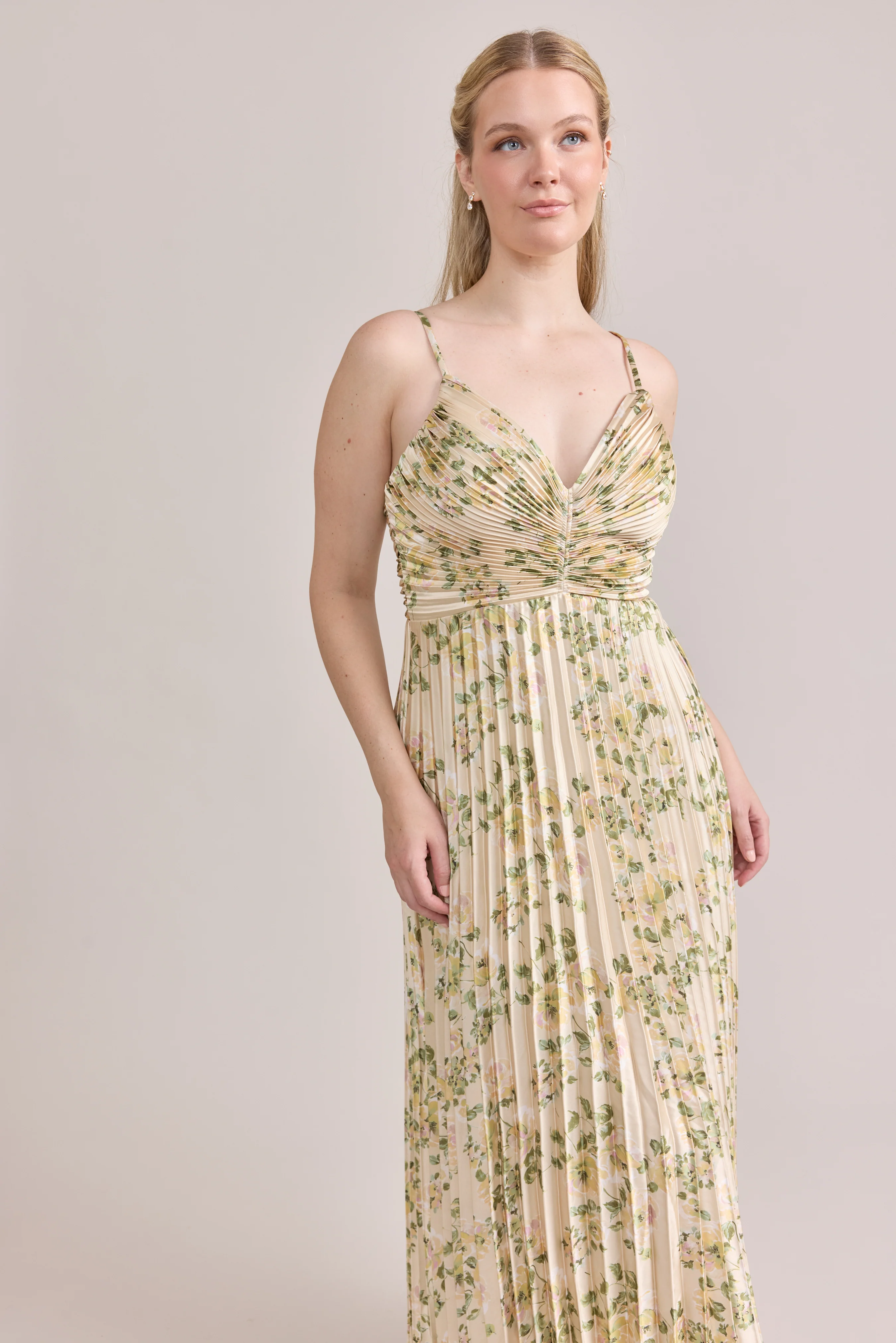 Vivian Satin Pleated Floral Print Dress | Made To Order - Image 60