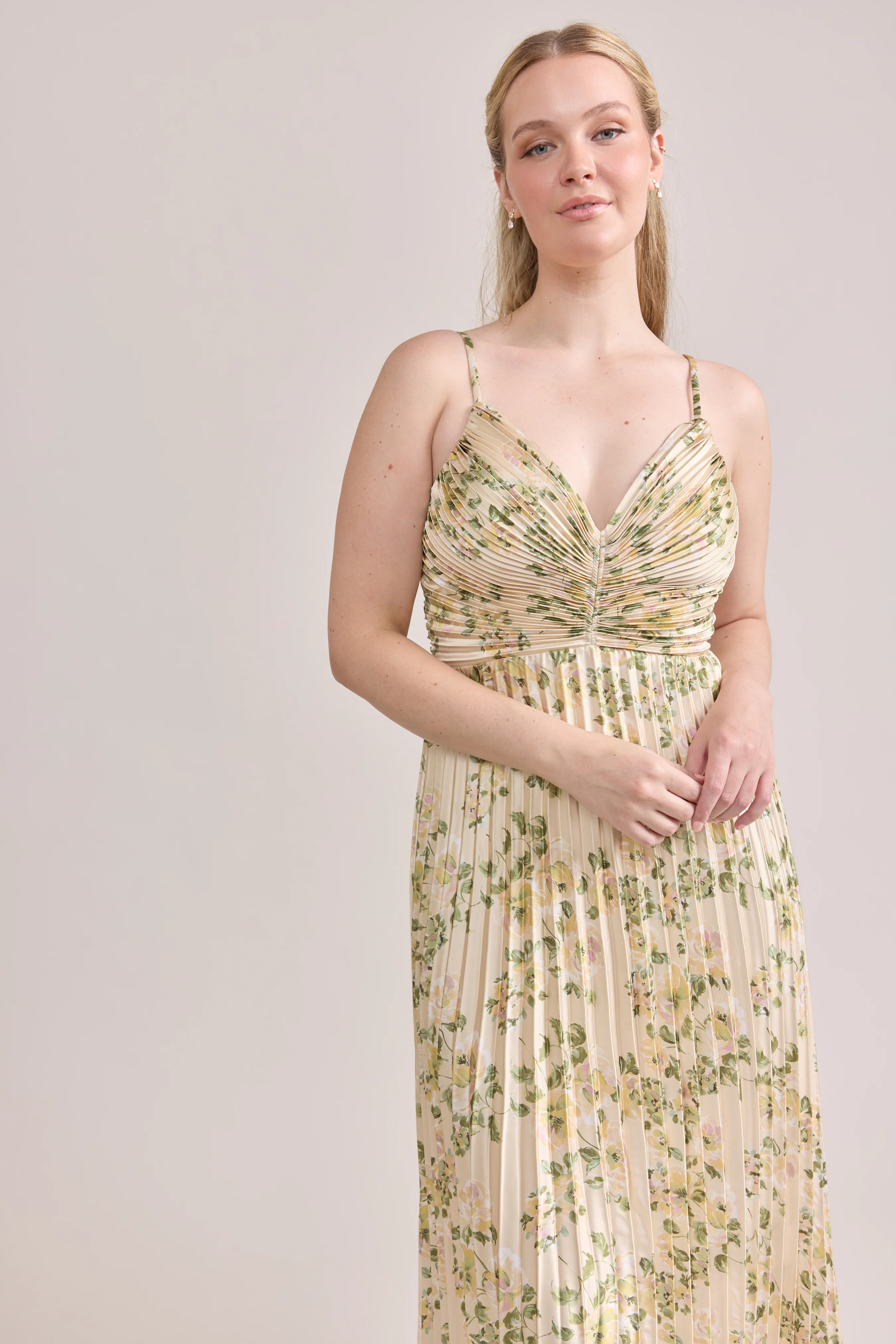 Vivian Satin Pleated Floral Print Dress | Made To Order - Image 63