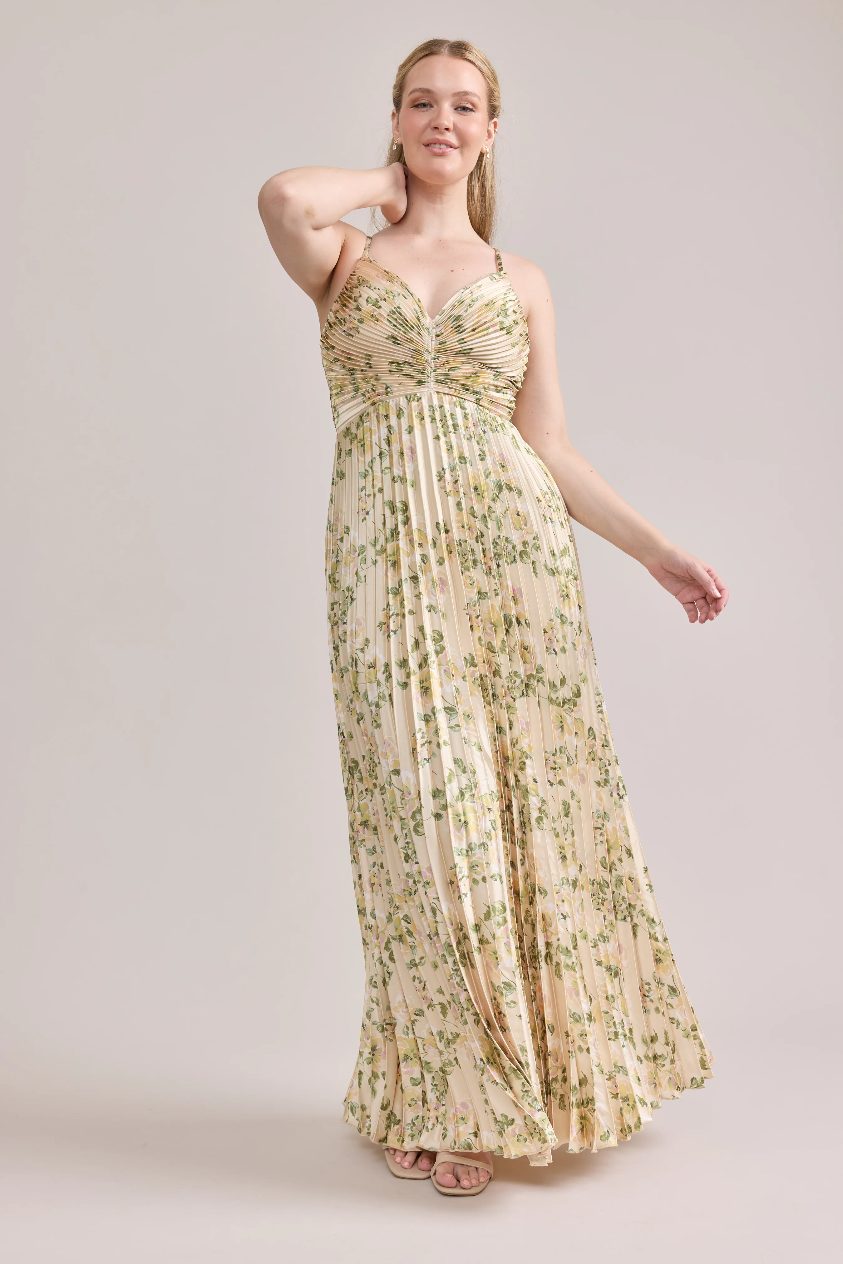 Vivian Satin Pleated Floral Print Dress | Made To Order - Image 64