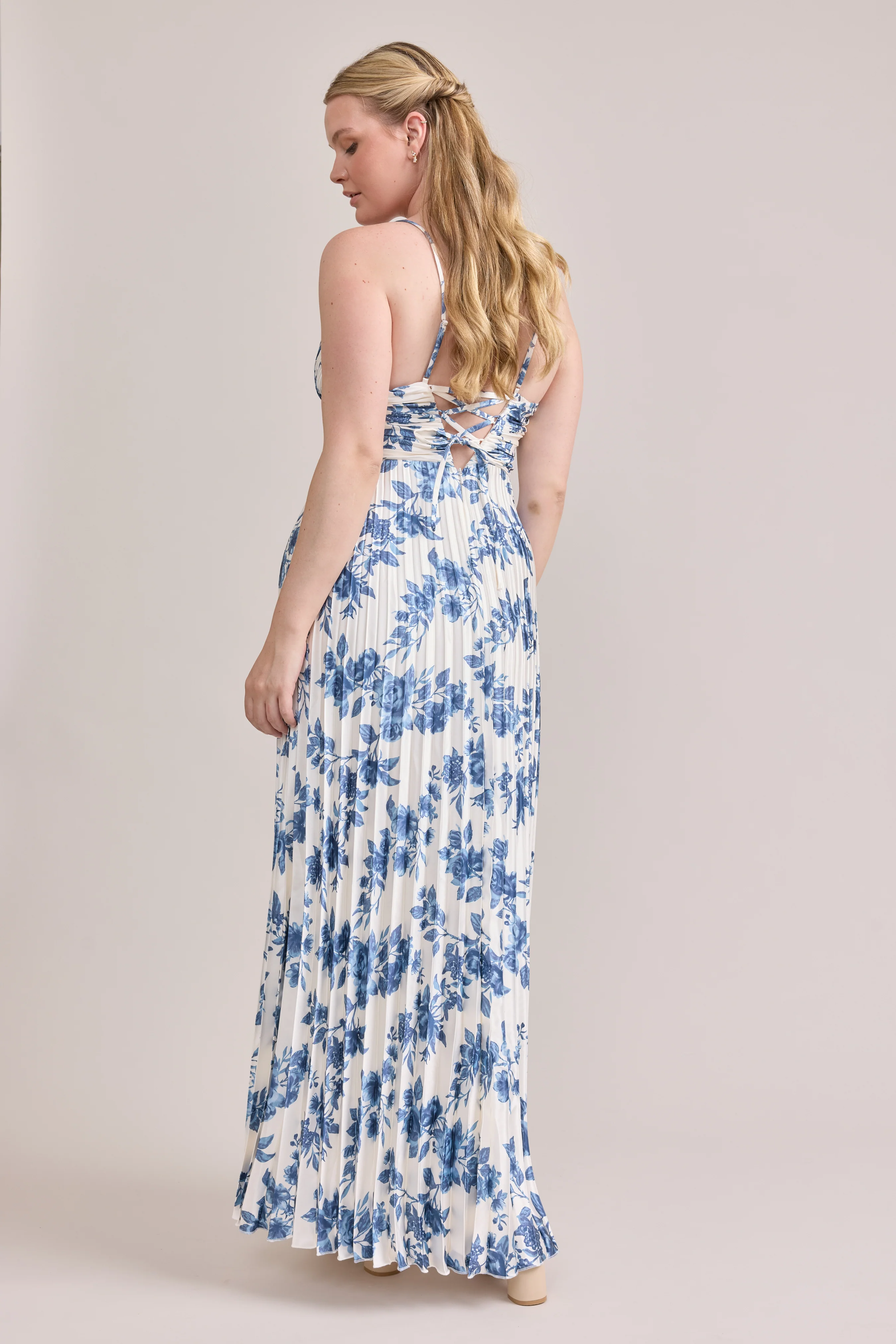 Vivian Satin Pleated Floral Print Dress | Made To Order - Image 7
