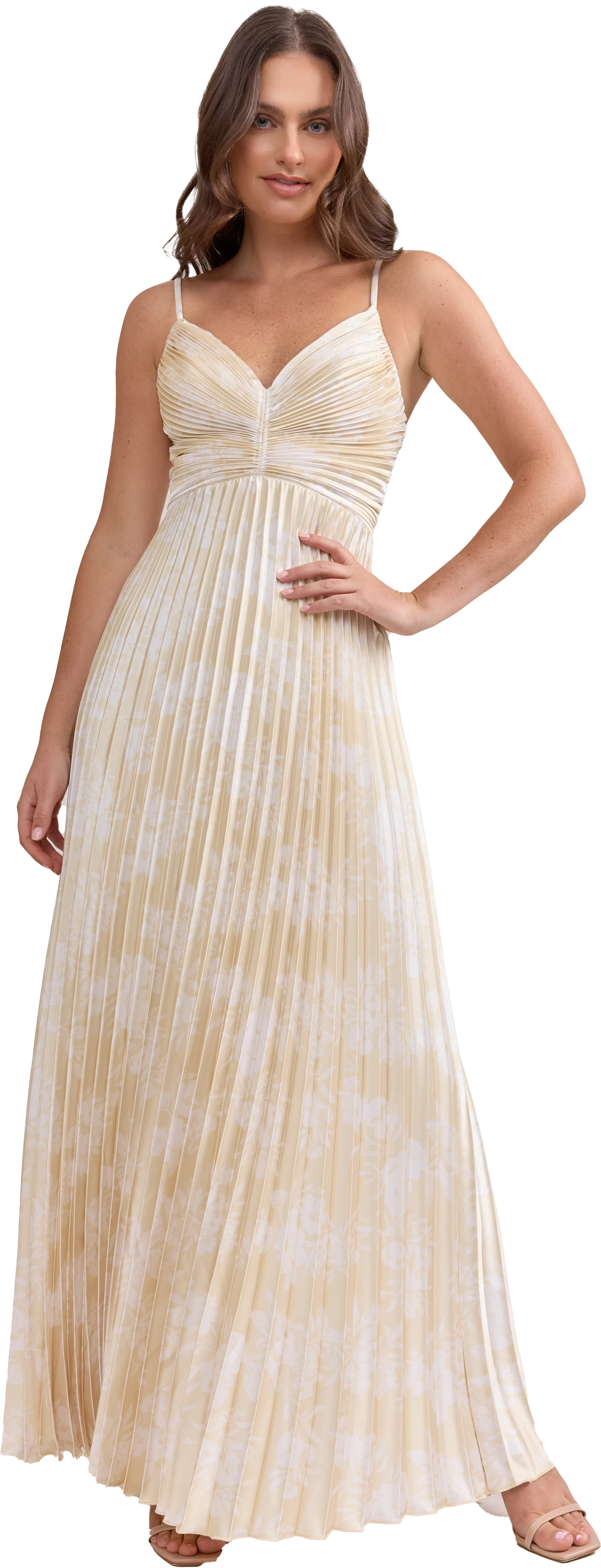 Vivian Satin Pleated Floral Print Dress | Made To Order - Image 72