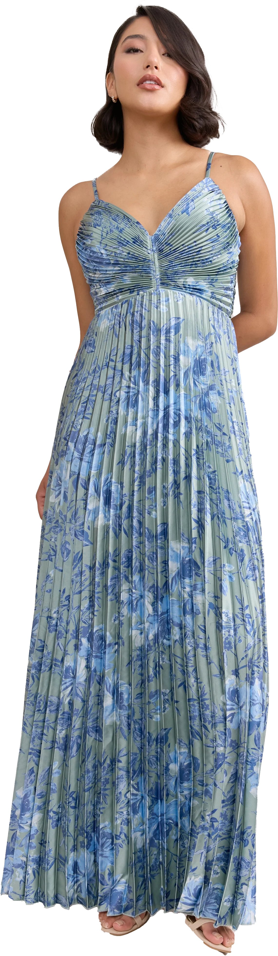 Vivian Satin Pleated Floral Print Dress | Made To Order - Image 76