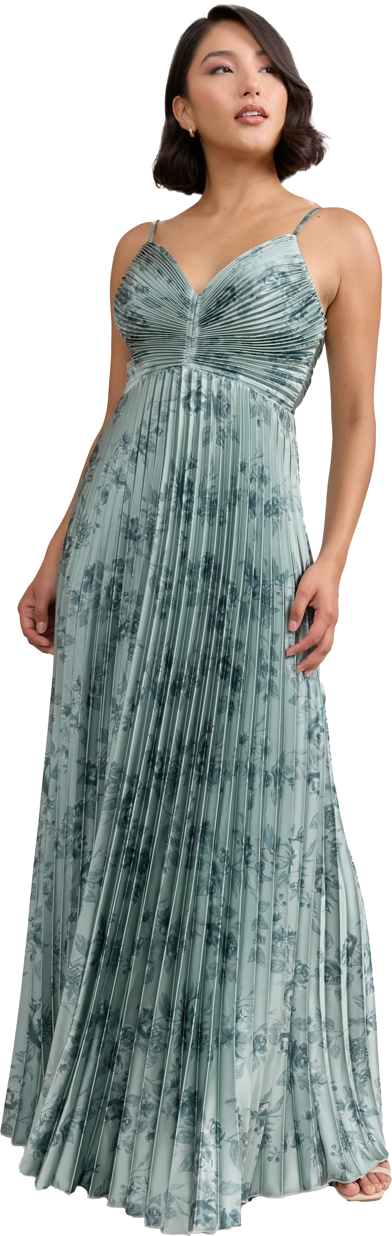 Vivian Satin Pleated Floral Print Dress | Made To Order - Image 77