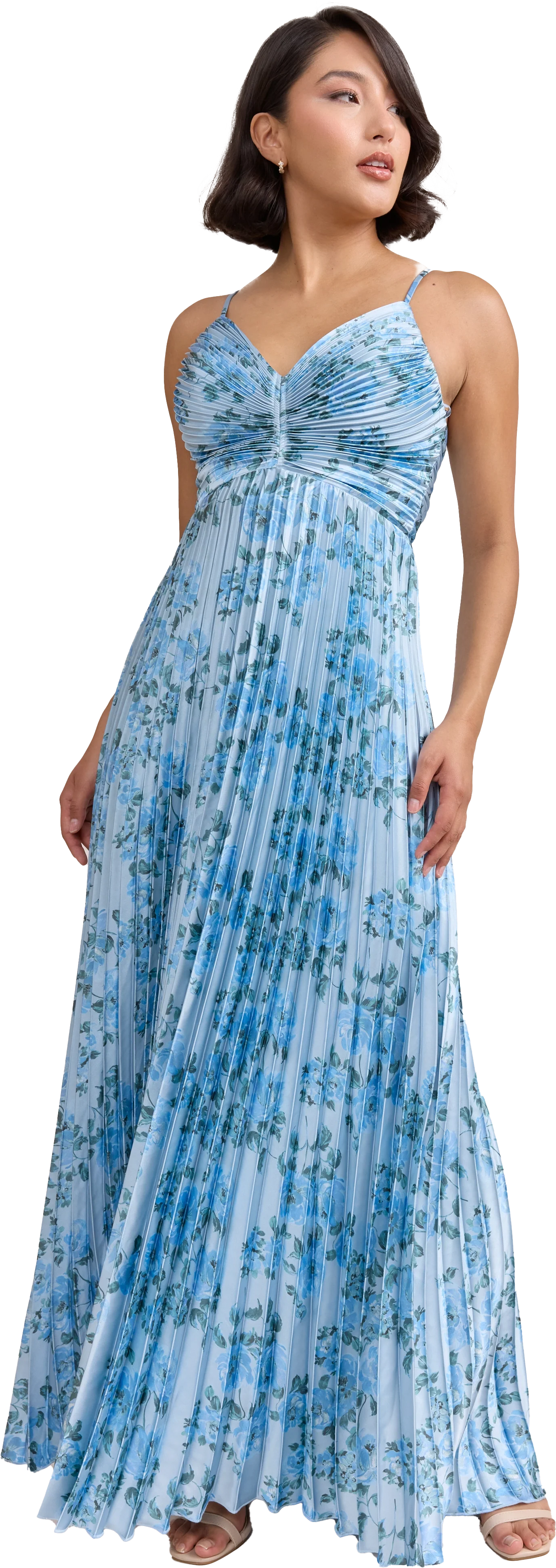 Vivian Satin Pleated Floral Print Dress | Made To Order - Image 78