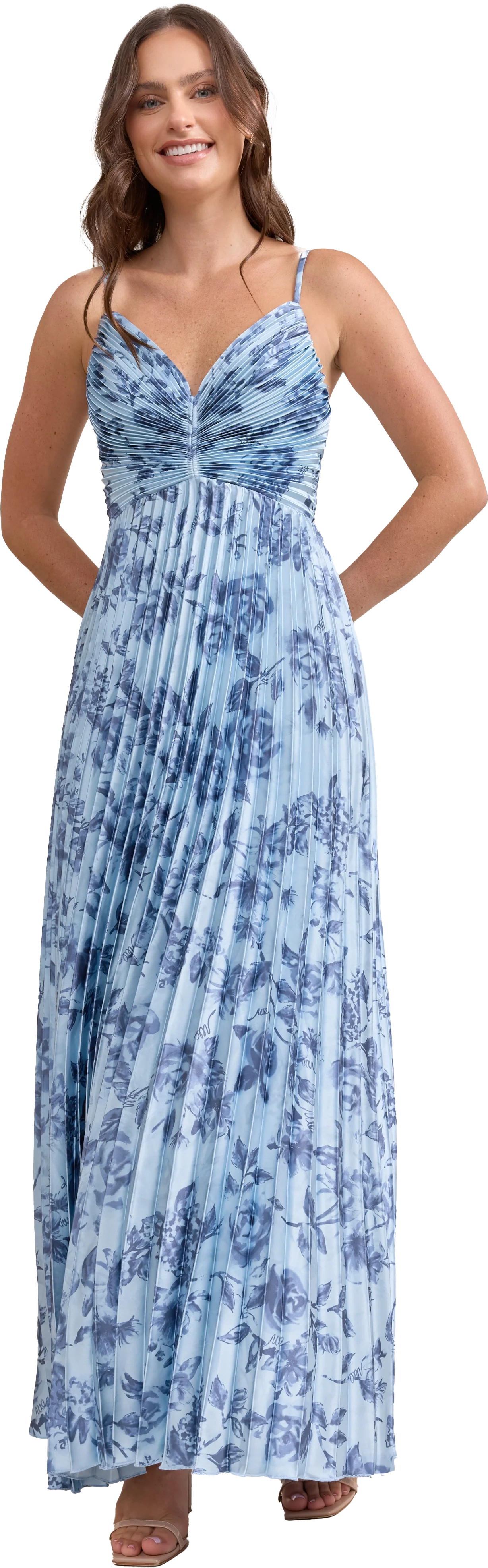 Vivian Satin Pleated Floral Print Dress | Made To Order - Image 79