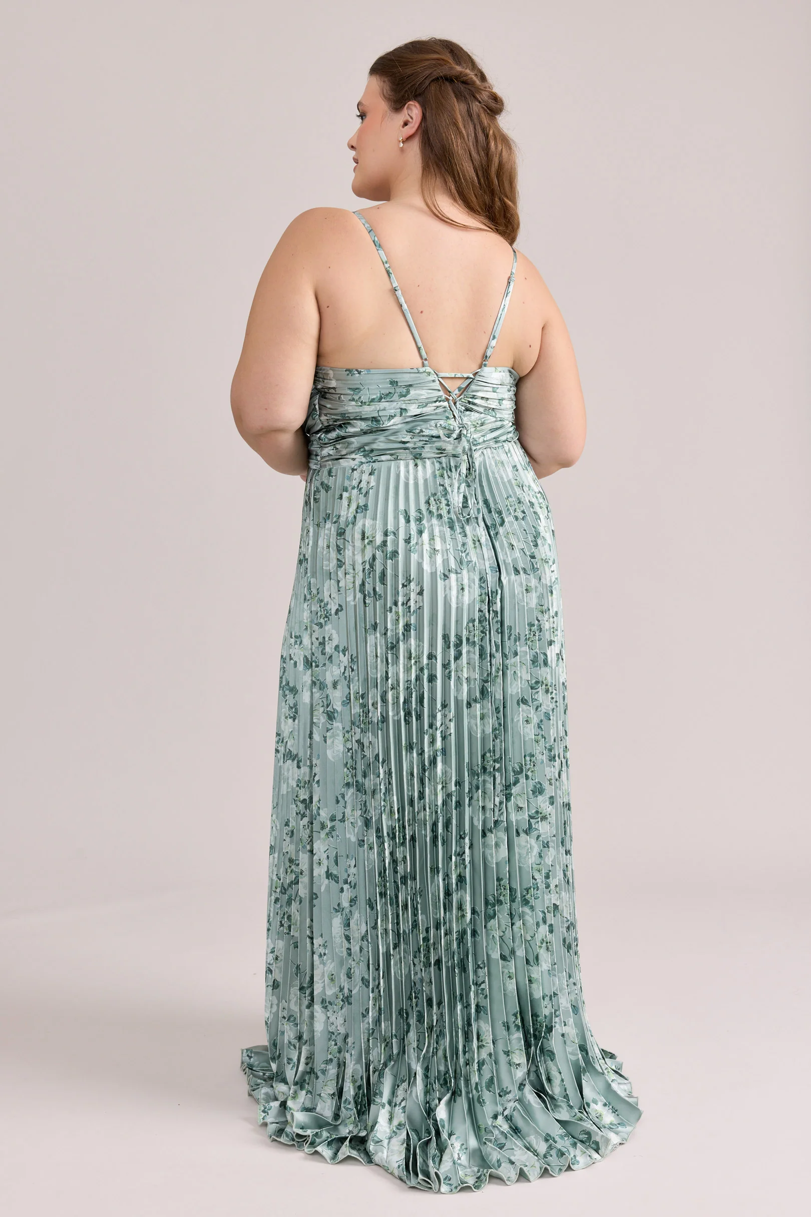 Vivian Satin Pleated Floral Print Dress | Made To Order - Image 84