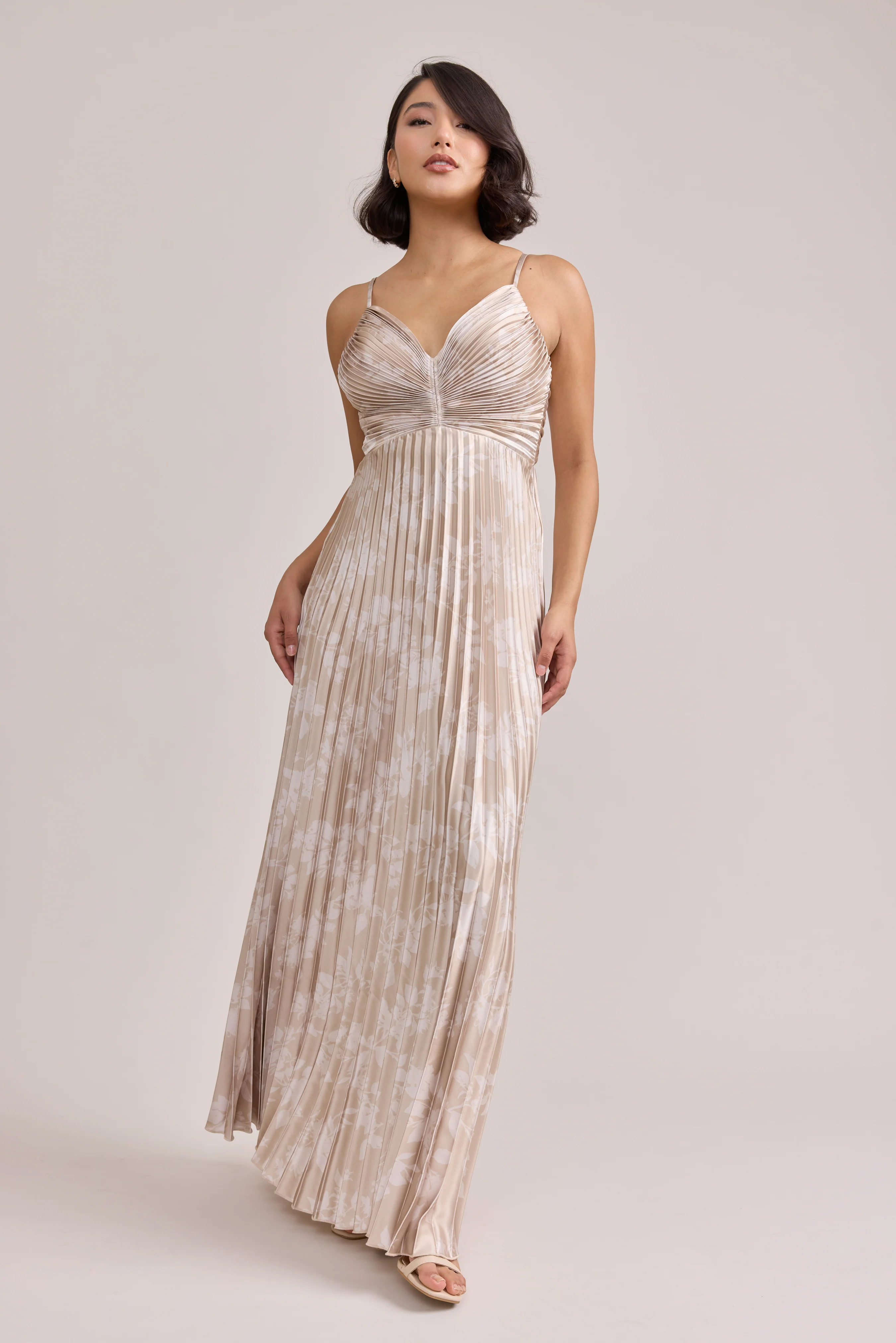 Vivian Satin Pleated Floral Print Dress | Made To Order - Image 9