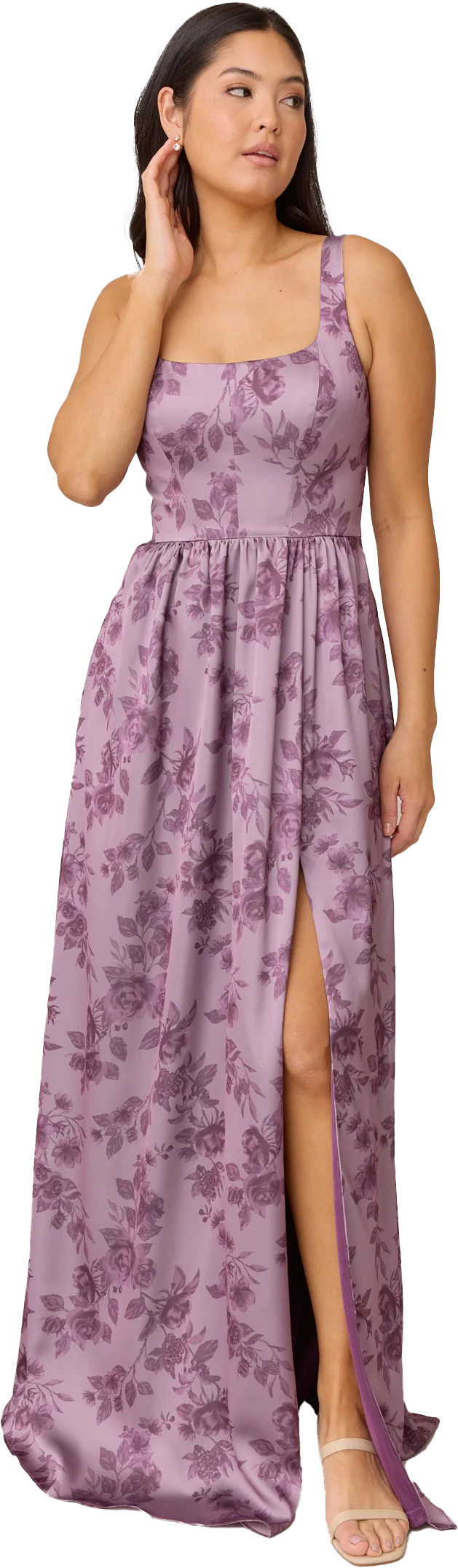 Whitney Satin Floral Print Dress | Made To Order - Image 101