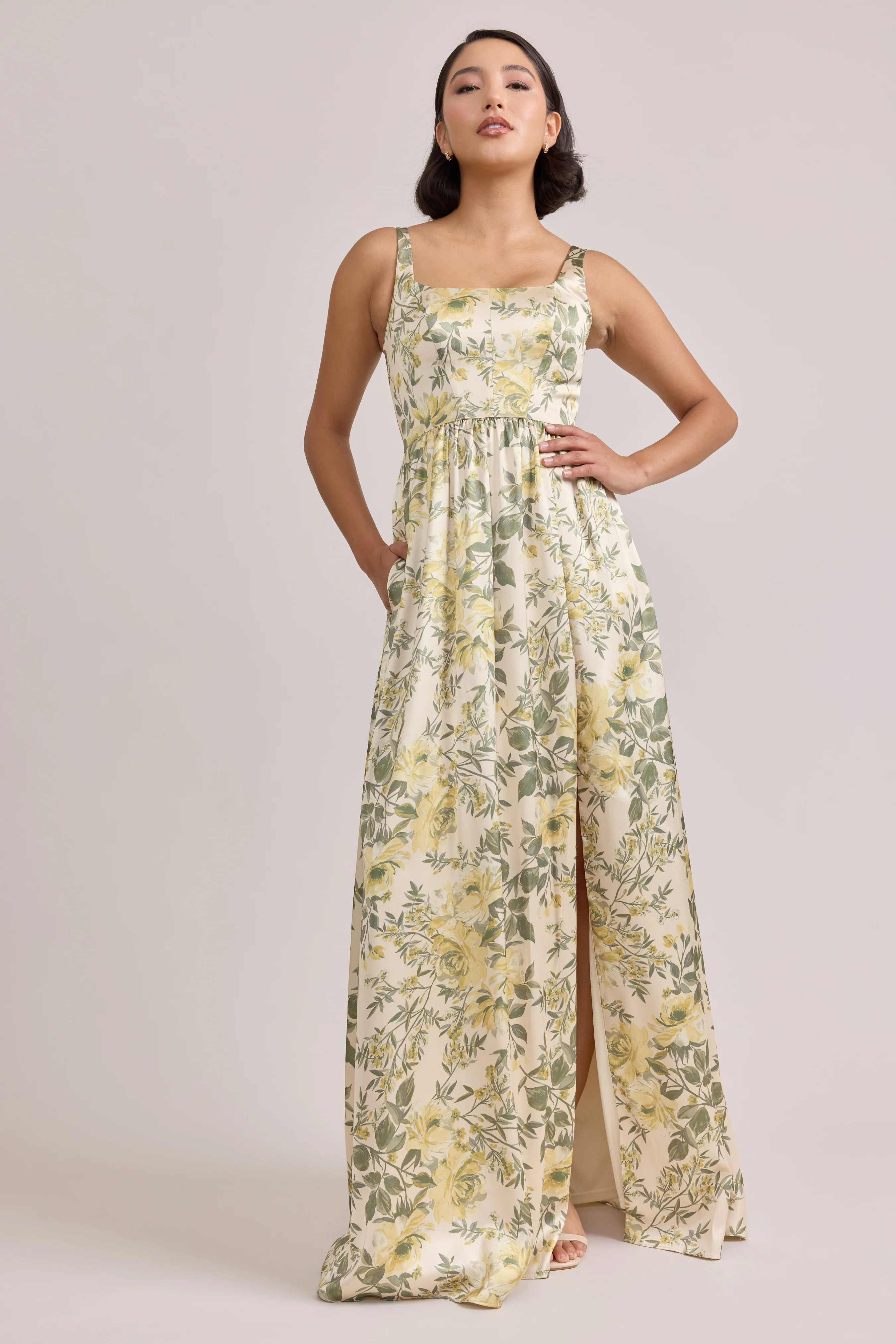 Whitney Satin Floral Print Dress | Made To Order - Image 115