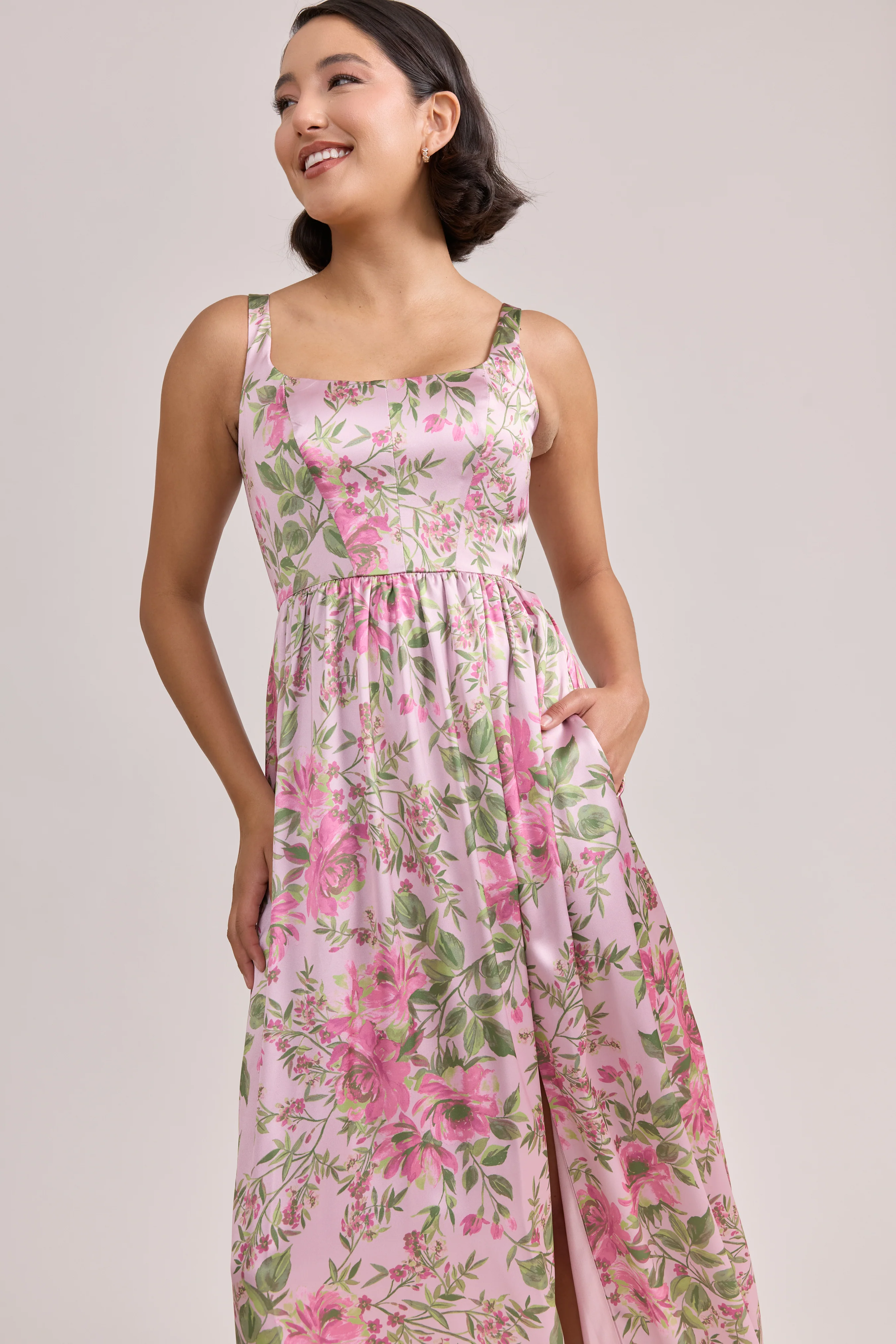 Whitney Satin Floral Print Dress | Made To Order - Image 122