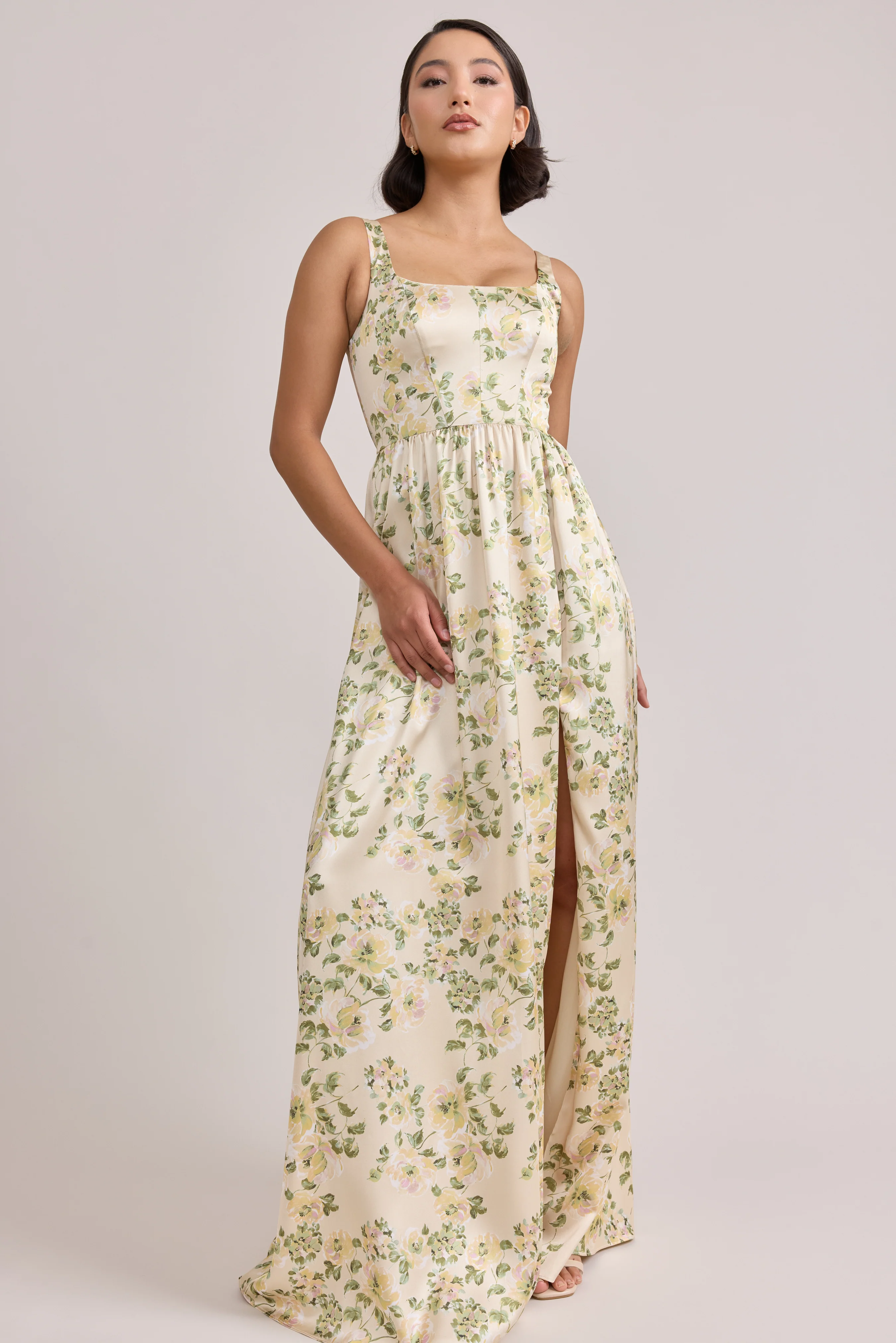 Whitney Satin Floral Print Dress | Made To Order - Image 127