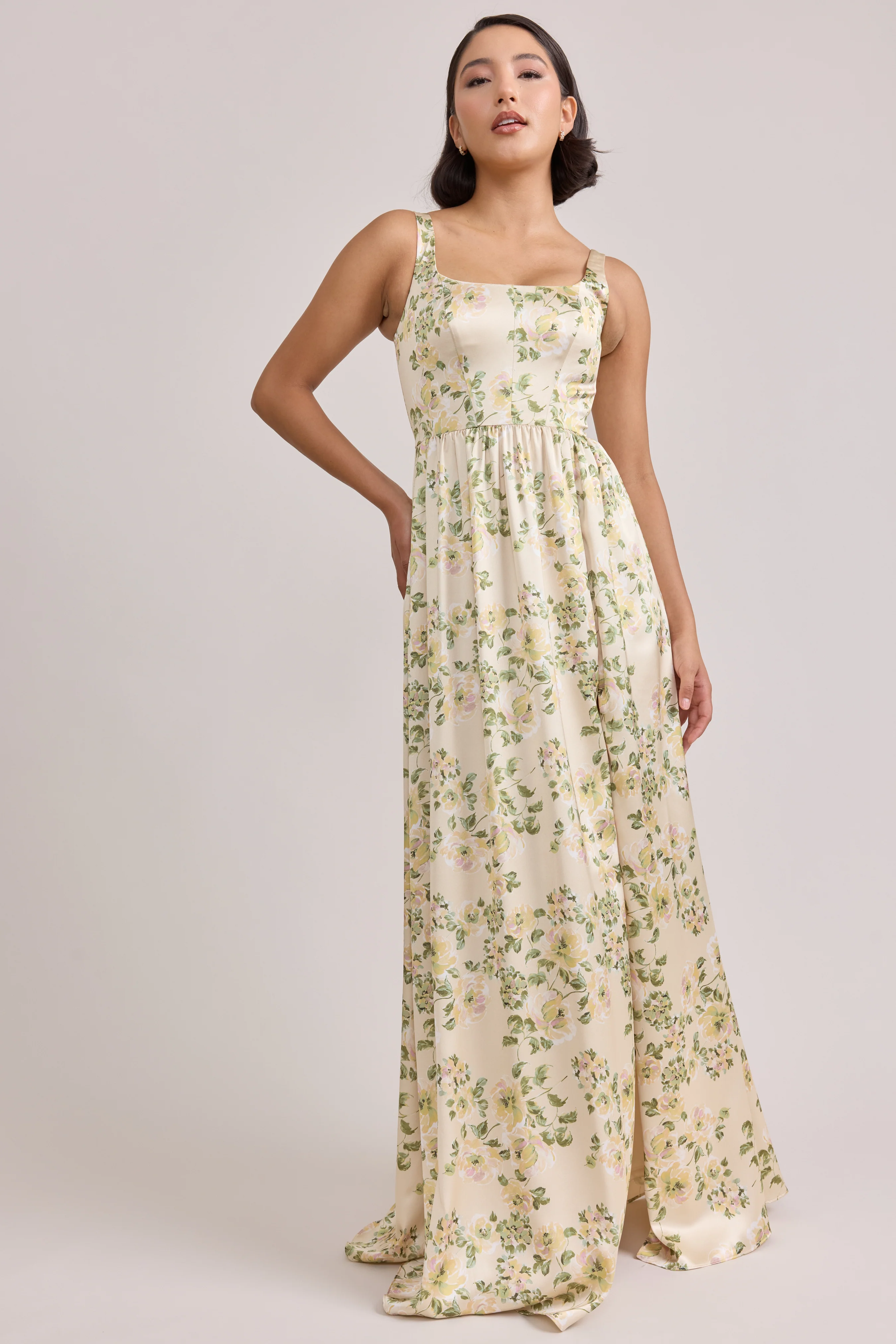 Whitney Satin Floral Print Dress | Made To Order - Image 130