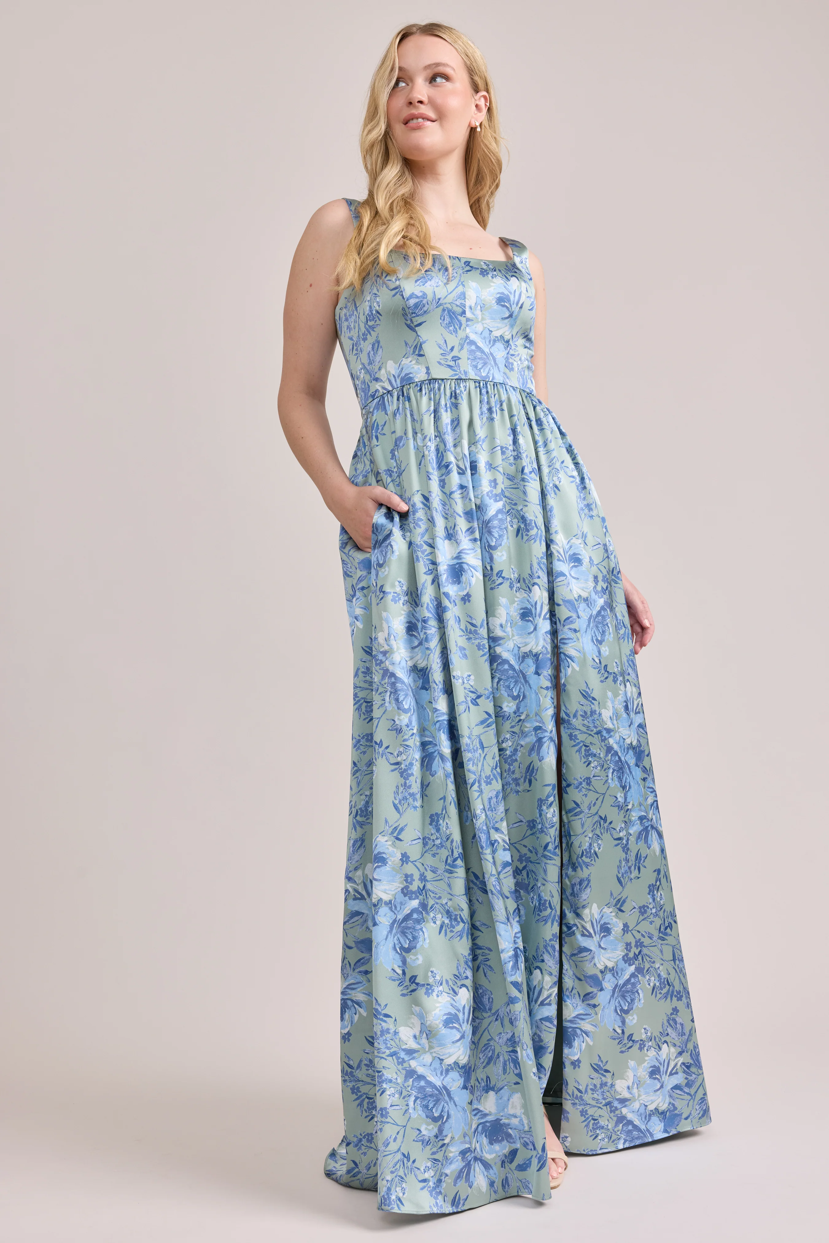 Whitney Satin Floral Print Dress | Made To Order - Image 133
