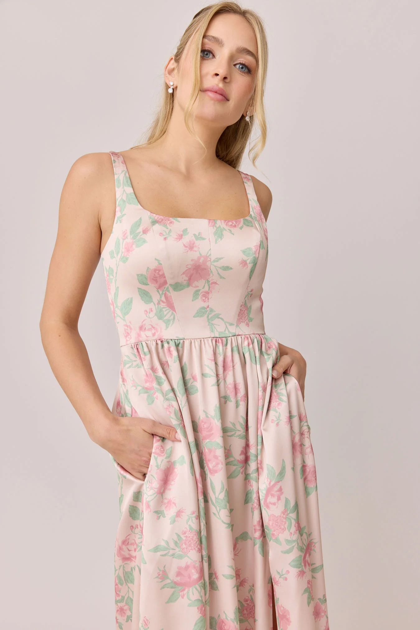 Whitney Satin Floral Print Dress | Made To Order - Image 77