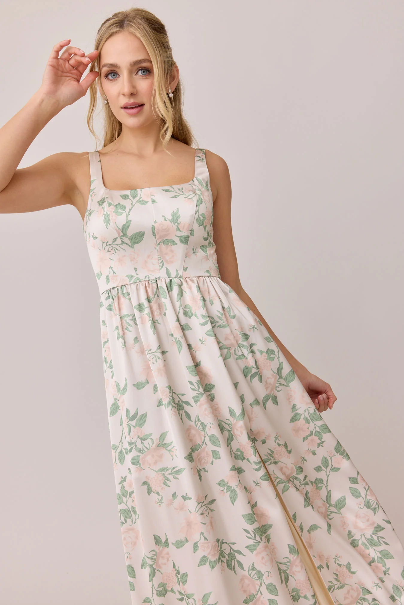 Whitney Satin Floral Print Dress | Made To Order - Image 86